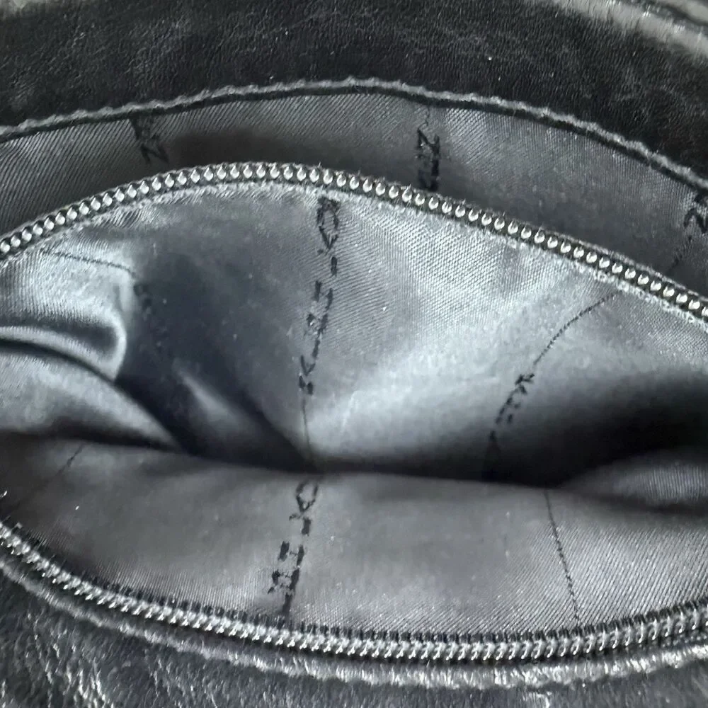 Ralph Lauren Black Leather Shoulder Bag Purse Silver LOGO Strap